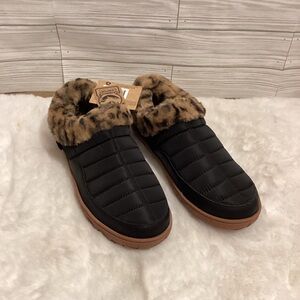 Women's Black Quilted Slippers Faux-Fur Lined Slip-On Mules